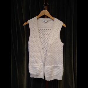 Vintage Pendleton Cream Sleeveless Open Front Sweater Vest Size M Petite
